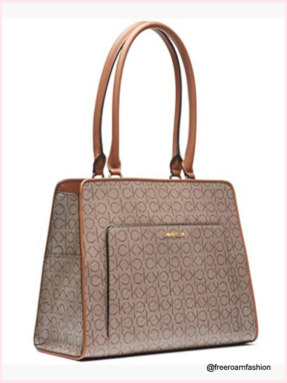 Textured Logo Tote with Multiple Pockets, Lightweight PVC, One Size - Picture 2 of 7